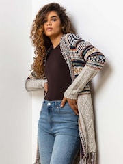 Roman Aztec Print Tassel Hem Longline Cardigan - Slika 4 iz 5