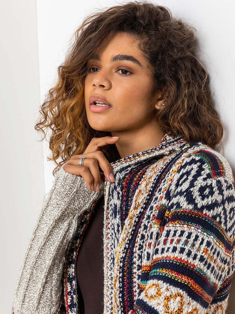 Roman Aztec Print Tassel Hem Longline Cardigan - Slika 5 iz 5