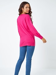 Roman Pink Plain Stretch V-Neck Longline Jumper - Image 3 of 5