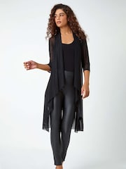 Roman 3/4 Sleeve Mesh Longline Kimono Blouse - Imagen 1 de 5