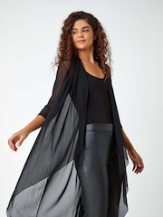 Roman 3/4 Sleeve Mesh Longline Kimono Blouse - Imagen 2 de 5