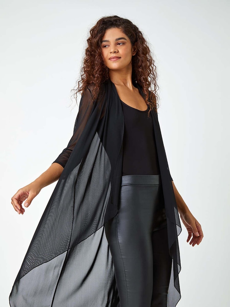 Roman 3/4 Sleeve Mesh Longline Kimono Blouse - Imagen 2 de 5