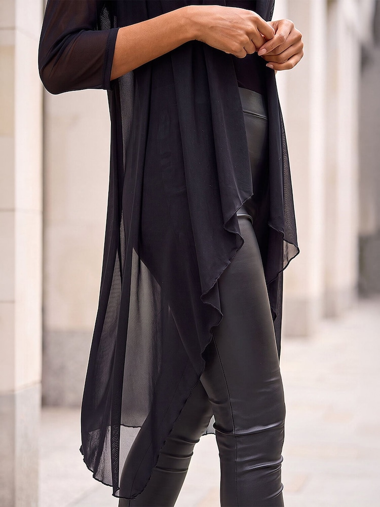 Roman Black 3/4 Sleeve Mesh Longline Kimono - Image 5 of 5 Roman Black 3/4 Sleeve Mesh Longline Kimono - Image 5 of 5