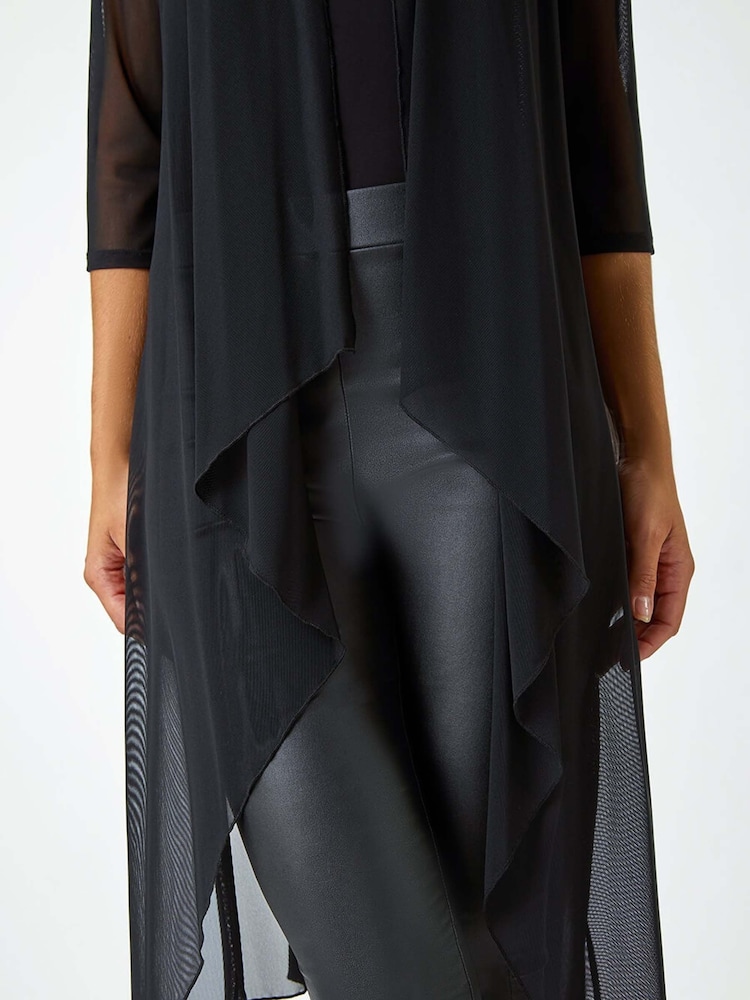 Roman Black 3/4 Sleeve Mesh Longline Kimono Blouse - Image 5 of 5 Roman Black 3/4 Sleeve Mesh Longline Kimono Blouse - Image 5 of 5
