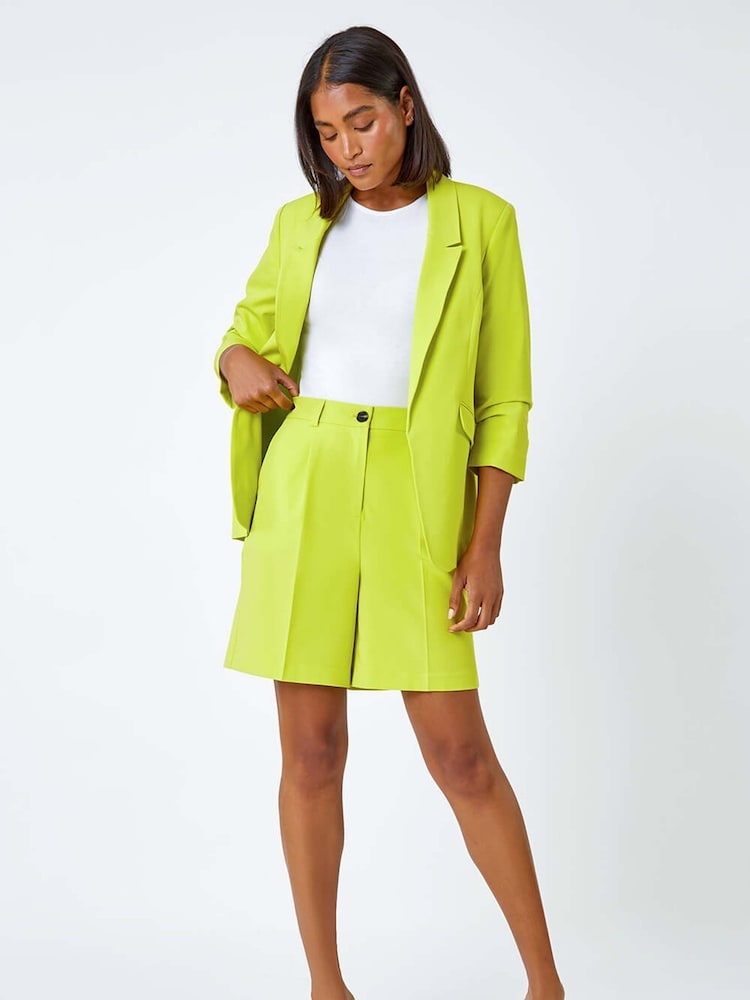 Roman Green Ruched 3/4 Sleeve Stretch Blazer - Image 2 of 5