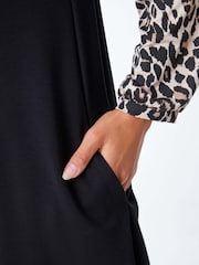 Roman Black Contrast Leopard Print Swing Dress - Image 3 of 5