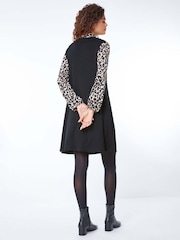 Roman Black Contrast Leopard Print Swing Dress - Image 4 of 5
