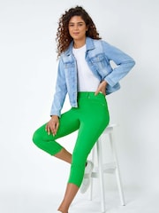 Roman Green Cropped Stretch Elastic Waist Denim Leggings - Image 1 of 5