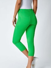 Roman Green Cropped Stretch Elastic Waist Denim Leggings - Image 3 of 5