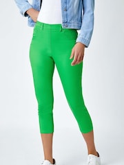 Roman Green Cropped Stretch Elastic Waist Denim Leggings - Image 4 of 5