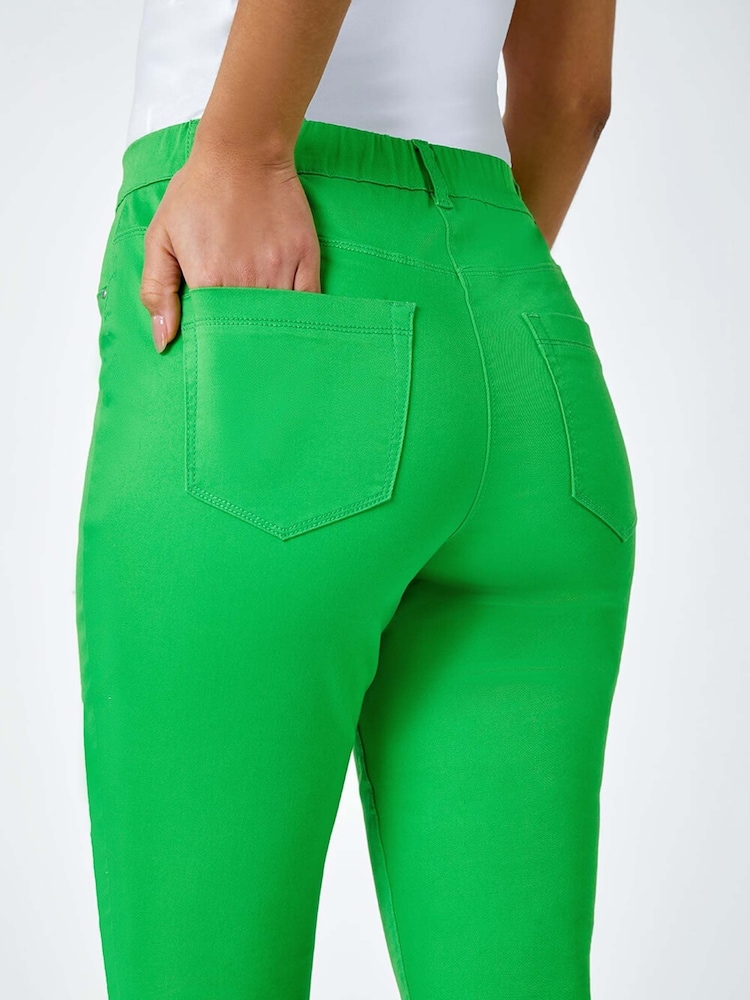 Roman Green Cropped Stretch Elastic Waist Denim Leggings - Image 5 of 5
