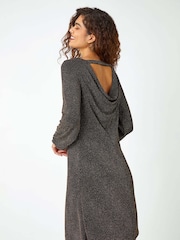 Roman Glitter Cowl Cutout Swing Stretch Dress - صورة 4 من 5