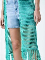 Roman Green Longline Shimmer Tassel Kimono Cardigan - Image 5 of 5