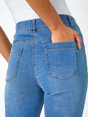 Roman Blue Cropped Stretch Elastic Waist Denim Leggings - Image 2 of 5