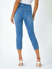 Roman Blue Cropped Stretch Elastic Waist Denim Leggings - Image 3 of 5