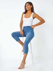 Roman Blue Cropped Stretch Elastic Waist Denim Leggings - Image 4 of 5