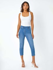 Roman Blue Cropped Stretch Elastic Waist Denim Leggings - Image 5 of 5