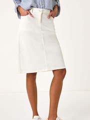 Roman White Cotton Denim Stretch A-Line Skirt - Image 4 of 5