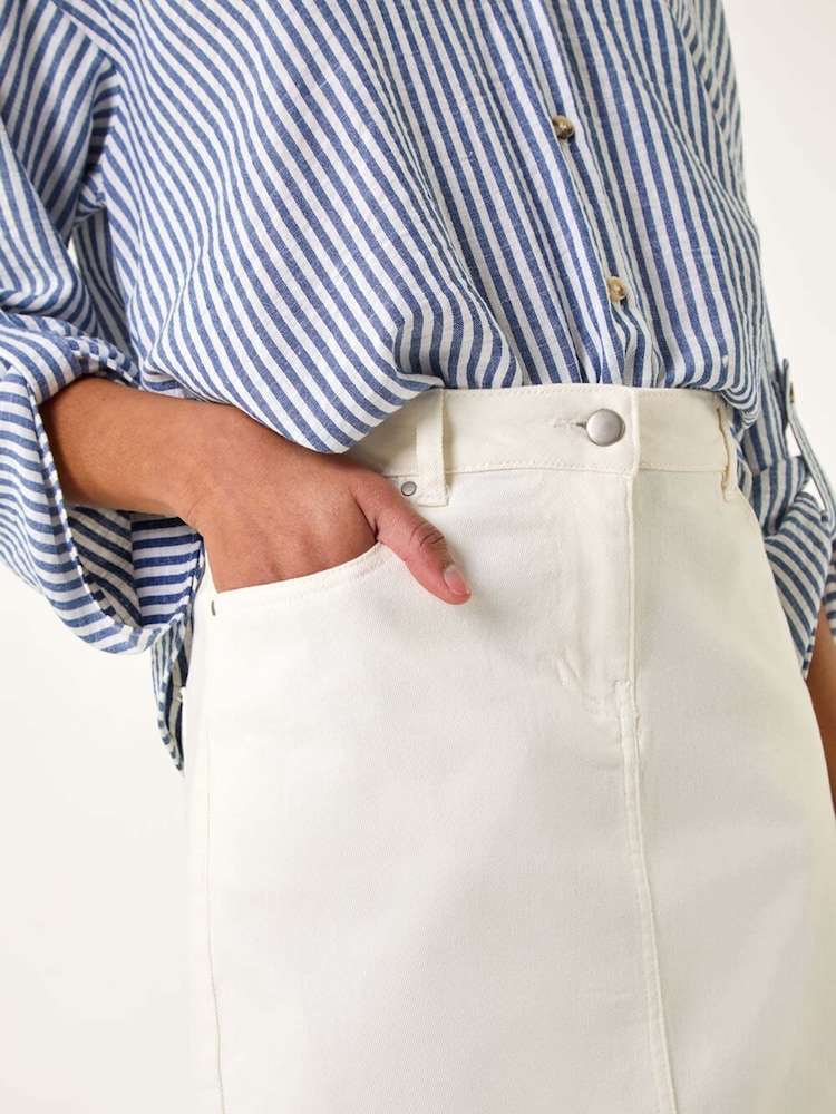 Roman White Cotton Denim Stretch A-Line Skirt - Image 5 of 5