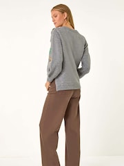 Roman Grey Floral Print Emellished Jumper - Image 3 of 5