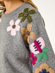 Roman Grey Floral Print Emellished Jumper - Image 5 of 5