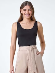 Roman Black Plain Stretch Jersey Vest Top - Image 1 of 5