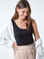 Roman Black Plain Stretch Jersey Vest Top - Image 2 of 5