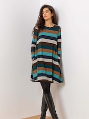 Roman Stripe Print Pocket Swing Dress - Imagem 1 de 4