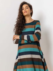 Roman Stripe Print Pocket Swing Dress - Imagem 3 de 4