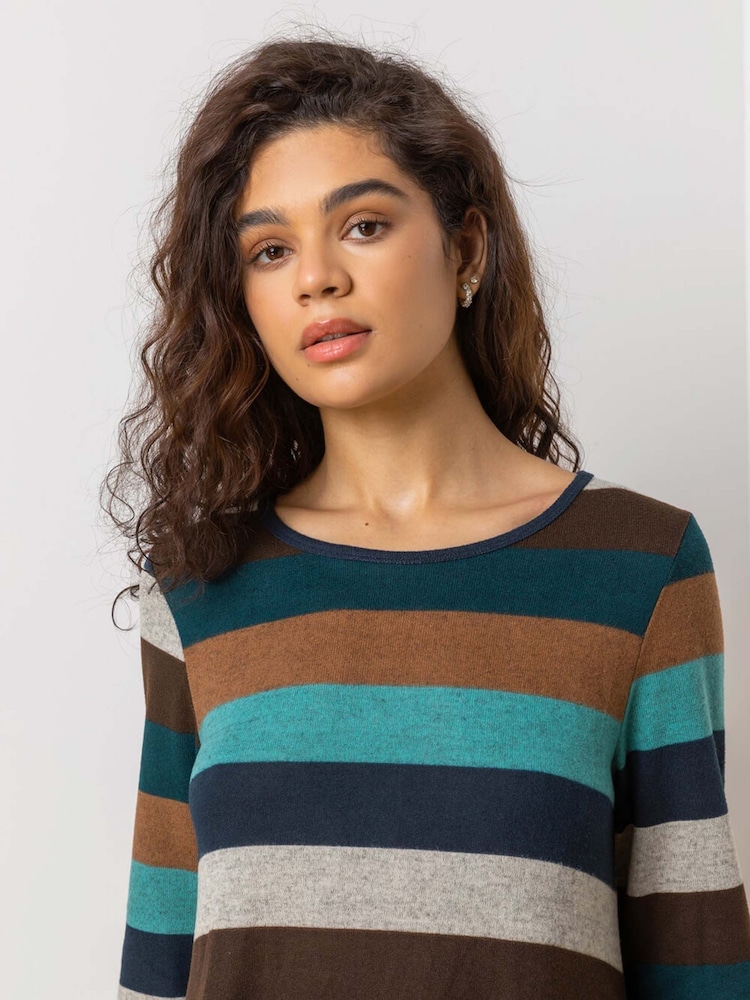 Roman Stripe Print Pocket Swing Dress - Imagem 4 de 4