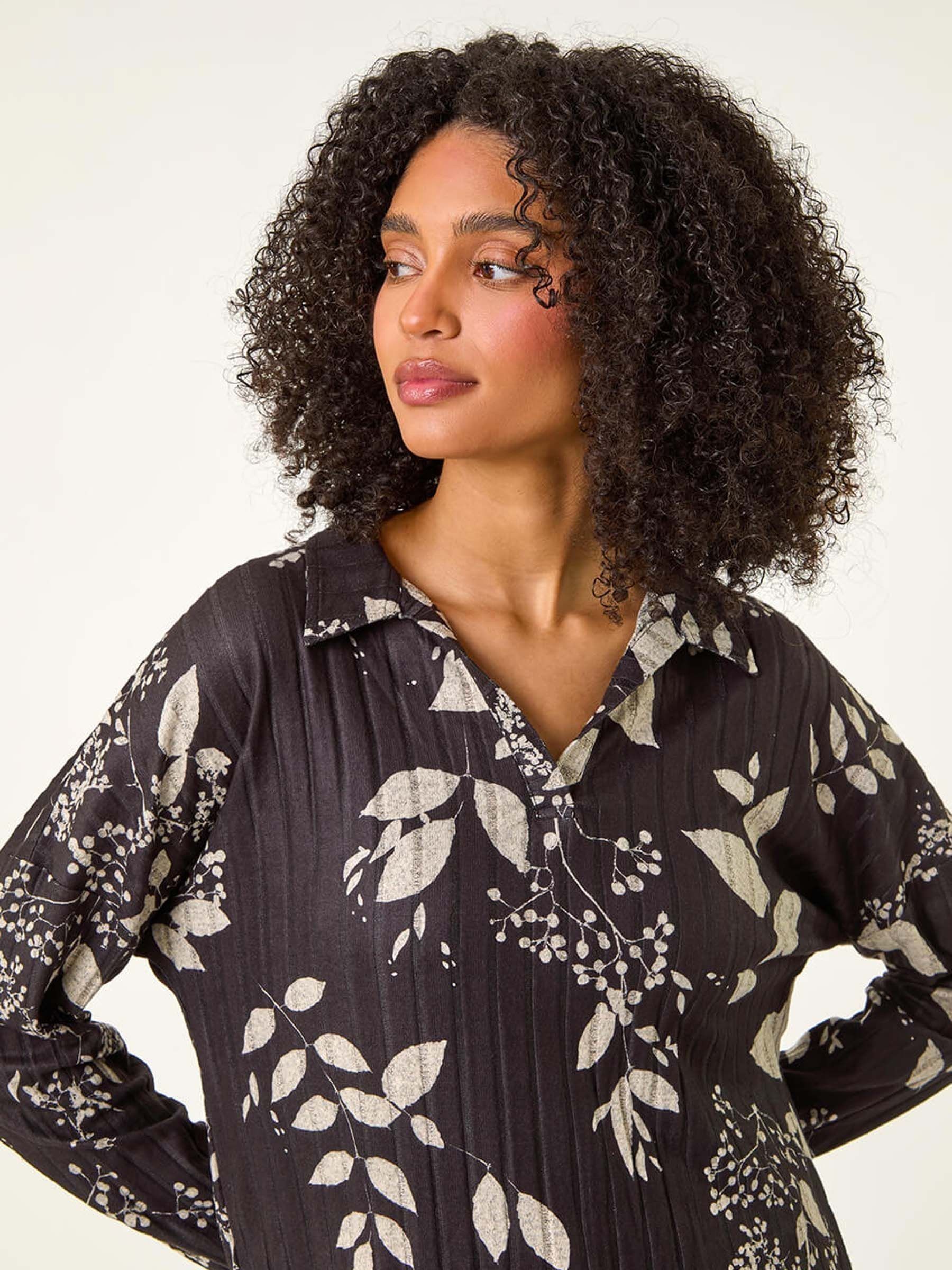 Buy Roman Black Mono Floral Print Collared Blouse from Next Canada