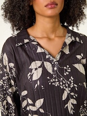 Roman Black Mono Floral Print Collared Blouse - Image 5 of 5