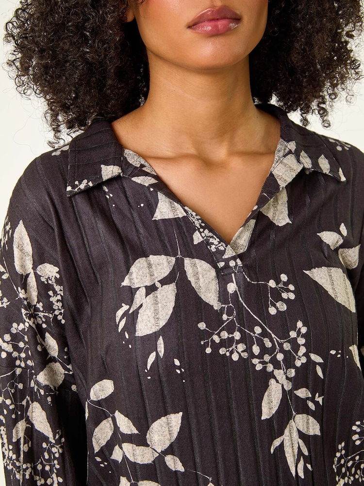 Roman Black Mono Floral Print Collared Blouse - Image 5 of 5