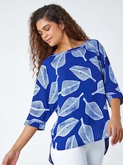 Roman Blue Relaxed Leaf Print Tunic Blouse - Image 1 of 5