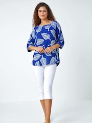 Roman Blue Relaxed Leaf Print Tunic Blouse - Image 2 of 5