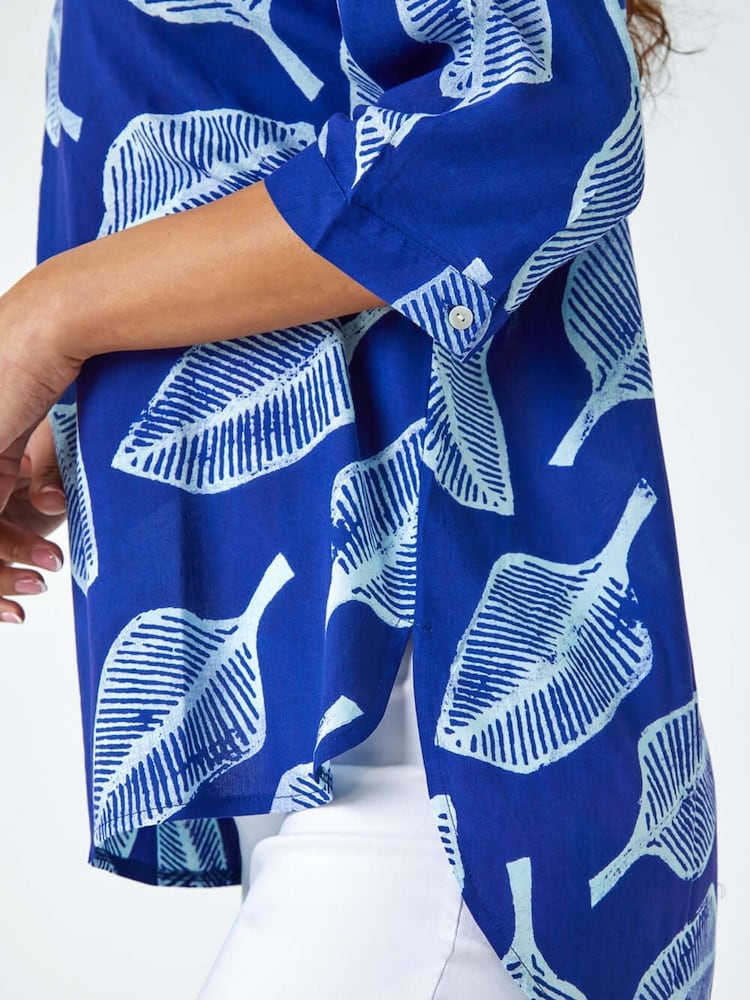 Roman Blue Relaxed Leaf Print Tunic Blouse - Image 5 of 5 Roman Blue Relaxed Leaf Print Tunic Blouse - Image 5 of 5