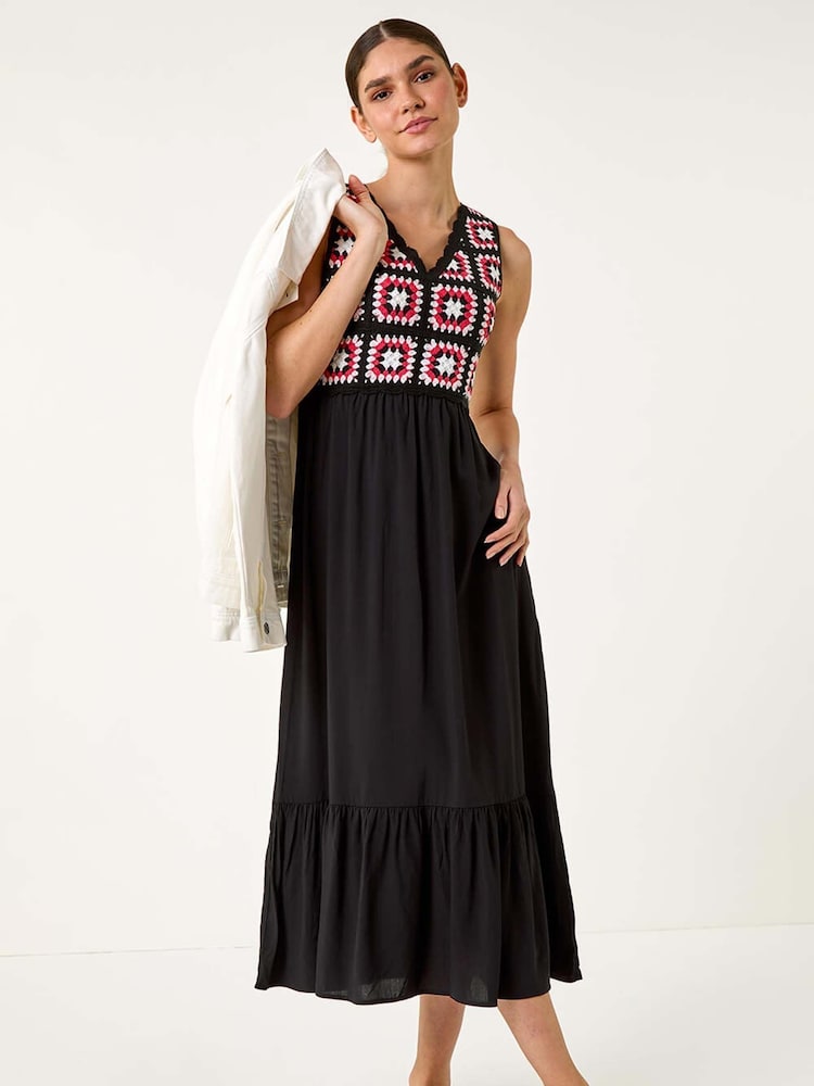 Roman Orange Sleeveless Crochet Fit & Flare Midi Dress - Image 1 of 5