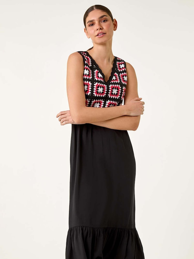 Roman Orange Sleeveless Crochet Fit & Flare Midi Dress - Image 2 of 5