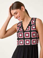 Roman Orange Sleeveless Crochet Fit & Flare Midi Dress - Image 4 of 5