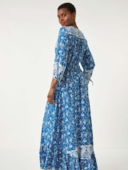 Roman Blue Paisley Print Frill Hem Maxi Dress - Image 3 of 5