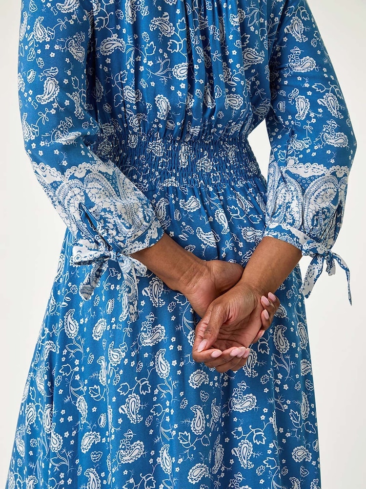 Roman Blue Paisley Print Frill Hem Maxi Dress - Image 5 of 5