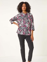 Roman Pink Floral Printed Roll Neck Blouse - Image 1 of 5
