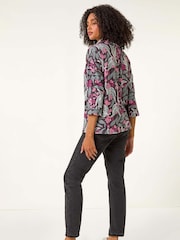 Roman Pink Floral Printed Roll Neck Blouse - Image 2 of 5