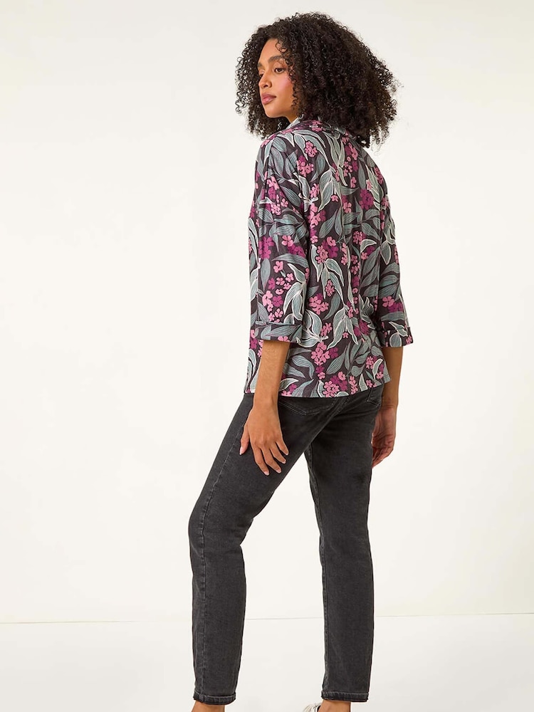 Roman Pink Floral Printed Roll Neck Blouse - Image 2 of 5