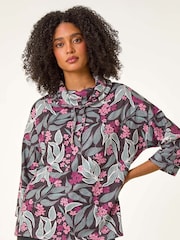 Roman Pink Floral Printed Roll Neck Blouse - Image 3 of 5