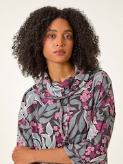 Roman Pink Floral Printed Roll Neck Blouse - Image 4 of 5