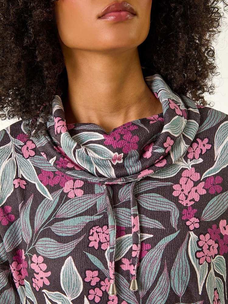 Roman Pink Floral Printed Roll Neck Blouse - Image 5 of 5