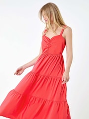 Roman Pink Cotton Strappy Tiered Midi Dress - Image 4 of 6