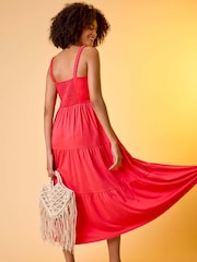Roman Pink Cotton Strappy Tiered Midi Dress - Image 6 of 6