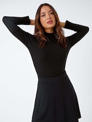 Roman Black Elastic Waist Stretch A Line Skater Skirt - Image 1 of 5